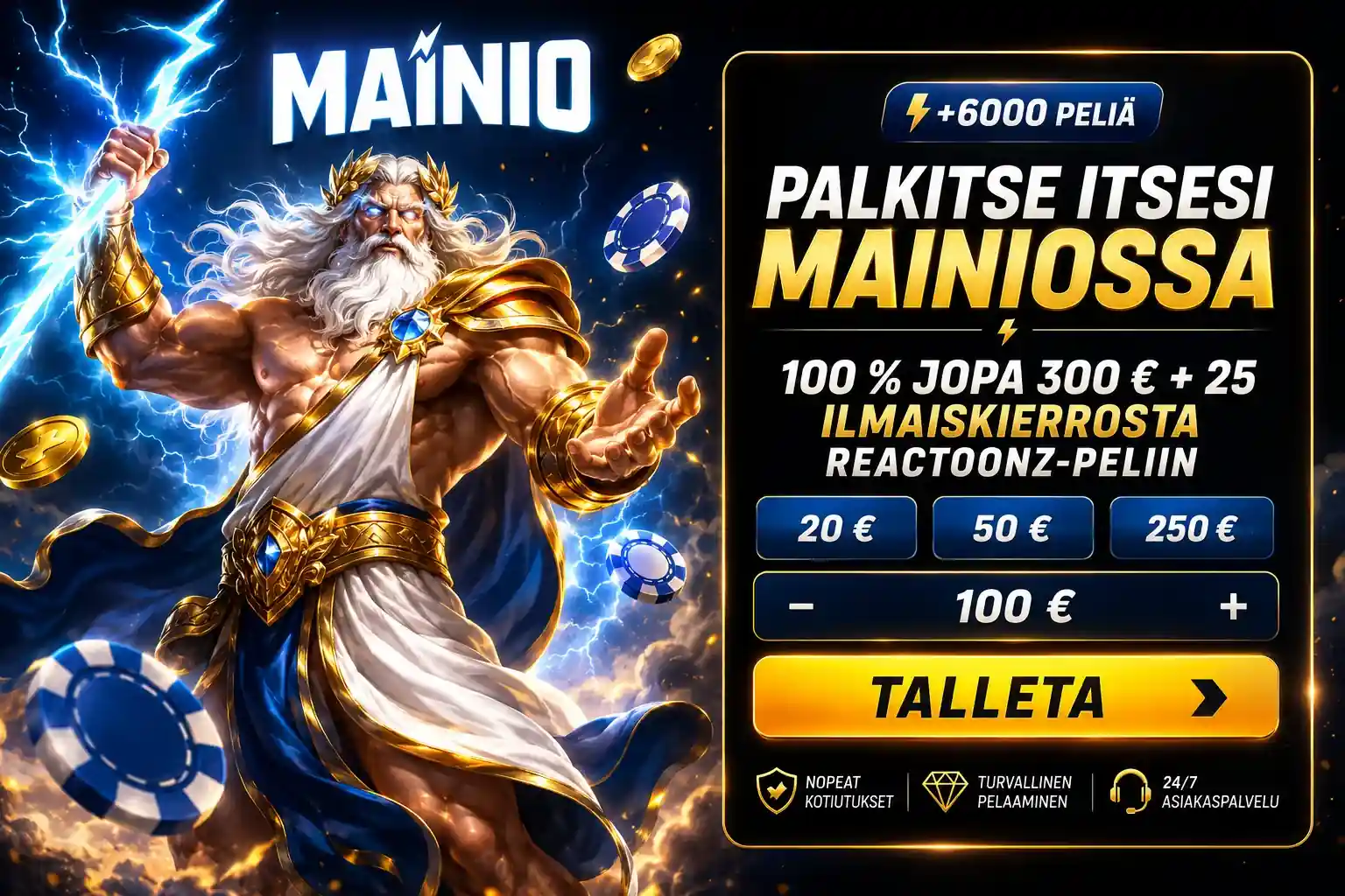 Mainio pelin hahmo ukkosen jumala Zeus Suomessa