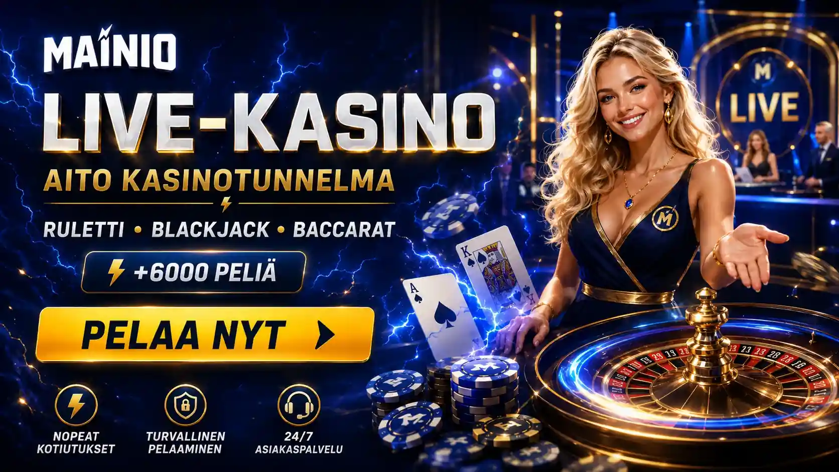 Mainio live-kasino mainos ja pelipöytä Suomessa